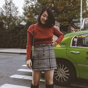 TOPSHOP Houndstooth Mixed Plaid Skirt